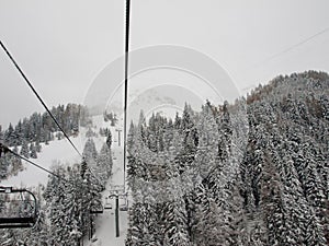 Traveling with a funicular in a winter day
