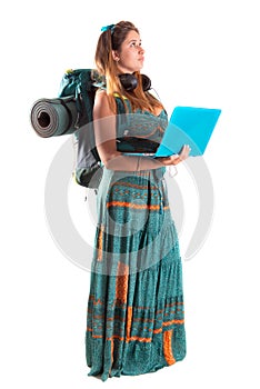 Traveling girl with backpack