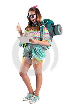 Traveling girl with backpack