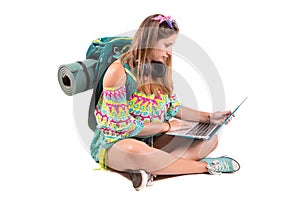 Traveling girl with laptop