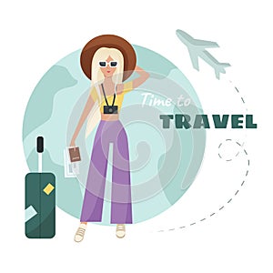 Traveling girl, Time to travel postcard