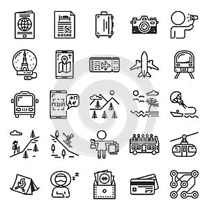 Traveling and Holiday Outline Icon Set