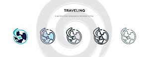 Traveling icon in different style vector illustration. two colored and black traveling vector icons designed in filled, outline,