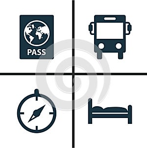 Traveling Icons Set. Collection Of Certificate, Transport, Doss And Other Elements. Also Includes Symbols Such As