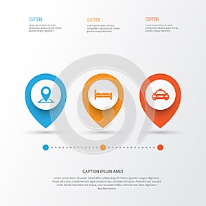 Traveling Icons Set. Collection Of Location, Car, Doss And Other Elements. Also Includes Symbols Such As Doss, Kip, Pin.