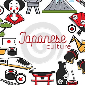 Traveling Japanese culture Japan symbols frame tourism