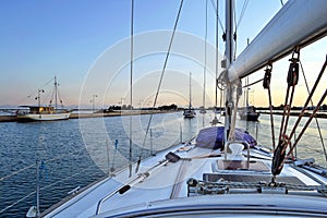 Traveling through Lefkada`s canal in the Ionian sea