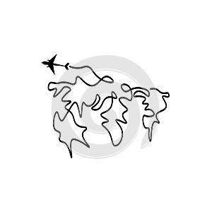 Traveling logo illustration of an airplane and vector design outline