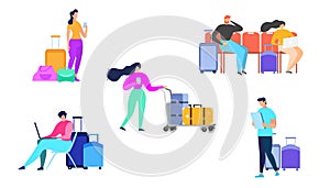 Traveling People with Baggage Flat Vector Set