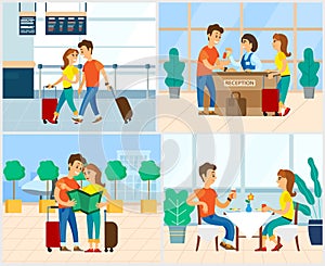 Traveling People Couple in Airport Hotel Reception