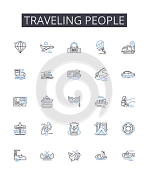 Traveling people line icons collection. Authority, Governance, Direction, Management, Responsibility, Command