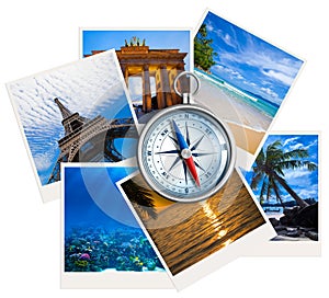 Traveling photos collage with compass