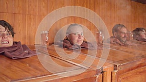 Traveling Shot Of Tourist Heads At A Spa