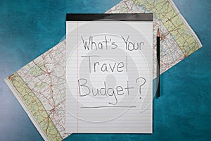 Traveling themed lay flat background. What\'s your travel budget?