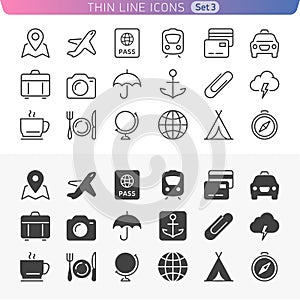 Traveling and transport line icon set