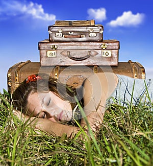 Traveling young woman resting