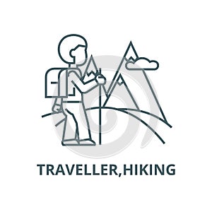 Traveller,hiking vector line icon, linear concept, outline sign, symbol
