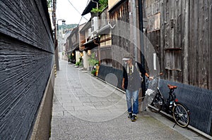 Traveller and japanese people go to most popular area of Gion