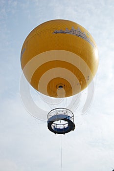 Traveller look View on top of Angkor Wat by balloon in Siemreap, Cambodia.