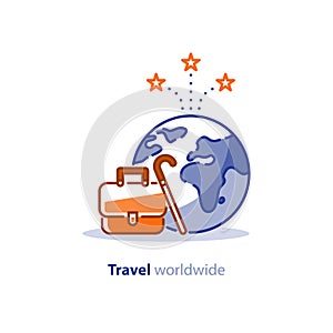 Travel around the world concept, tourism services, bag and earth globe