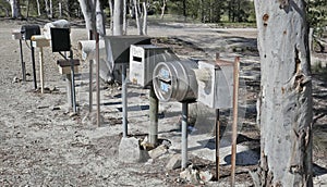 Travelling the backroads of Australia, communities often group all their mailboxes together.