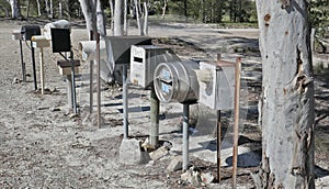 Travelling the backroads of Australia, communities often group all their mailboxes together. photo