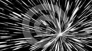 Travelling through black space, white starfield, seamless loop. Animation. Monochrome pattern with spreading white beams