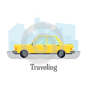 Travelling Car Taxi Transportation Service. Vector