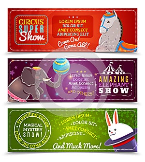 Travelling circus flat horizontal banners set