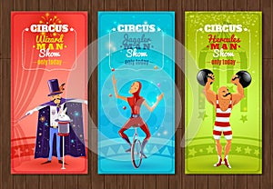 Travelling circus show flat banners set