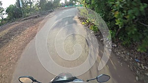 Travelling by india on bike, travel shot on go pro, pov, jungle road