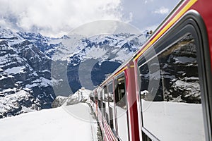 Travelling on the Jungfraujoch railway up to Jungfraujoch, The Top of Europe.