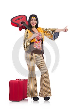 Travelling musician with suitcase