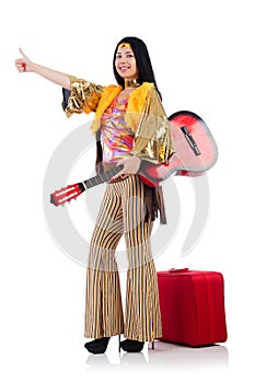 Travelling musician with suitcase