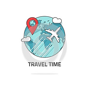 Travelling by plane concept, travel and world trip logo, journey