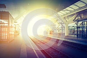 Travelling scene on a train station, public transport: rail platform or track