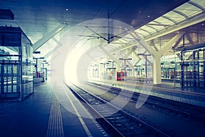 Travelling scene on a train station, public transport: rail platform or track