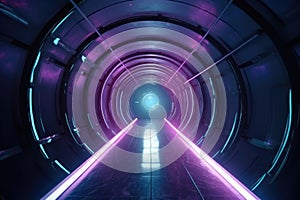 Travelling through a time tunnel with a galaxy in the background created with generative AI technology