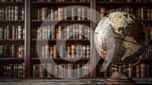 Travelling to the Past: Vintage Globe and Bookshelf