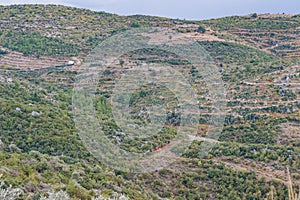 Travelling. Turkish rural landscape. View from hills