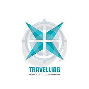 Travelling - vector business logo template concept illustration. Abstract rose of wind and target symbol. Travel agency adventure.