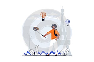Travelling web concept with character scene. Vector illustration