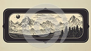 Travelog Themed Rectangular Label With Mountain Silhouette On World Map