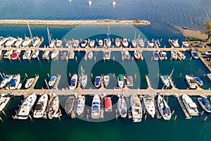 Traverse city marina in Michigan with several boats docked