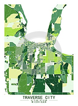 TraverseCity Michigan USA Creative Color Block city Map Decor Serie