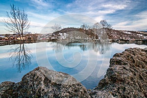 Travertine lake with hot water close to the spa Vysne Ruzbachy