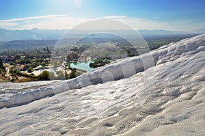 Travertine pools and terraces in Pamukkale, Turkey in a beautiful autumn day.