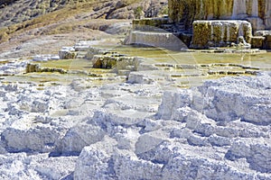 Travertine terraces, Mammoth hot springs, Yellowstone National Park, Wyoming