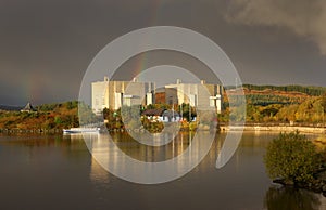 Trawsfynydd Power Station with rainbow