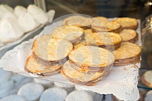 Tray of alfajores with caramelized condensed milk